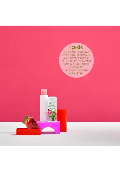 Incıa%100 Doğal Kids Dudak Besleyici Çilek Bitkisel Nemlendirici Dudak Bakım Kremi 6 G