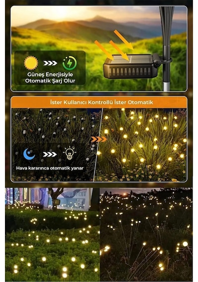 İndecor Houseware 6 Led'li Sarı Güneş Enerjili Bahçe Aydınlatması Peyzaj Balkon Lambası Solar Işık Ateş Böceği 2adet Diğer
