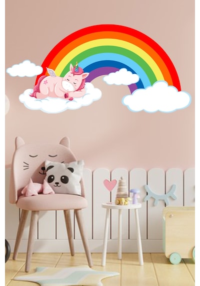 Uykucu Unicorn Çocuk Odası Sticker 70x35 Cm