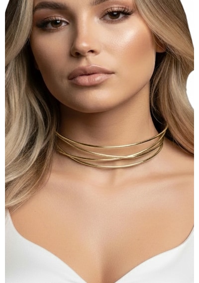 Caş Dekorasyon Altın Renk Metal Choker Kolye Altın