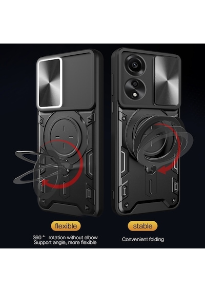 Oppo A78 4g Cd Doku Sürgülü Cam Kalkanı Manyetik Tutucu Telefon Kılıfı