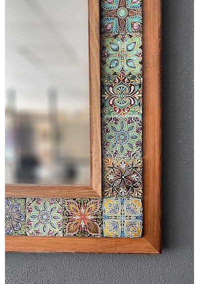 Oscar Stone Decor Ahşap Çerçeveli Mozaik Taş Mermer Ayna 63x93 Cm Morocco-etnik Desenli Diğer