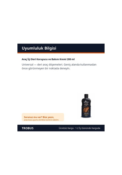 Trobus Araç İçi Deri Koruyucu Ve Bakım Kremi 200 Ml