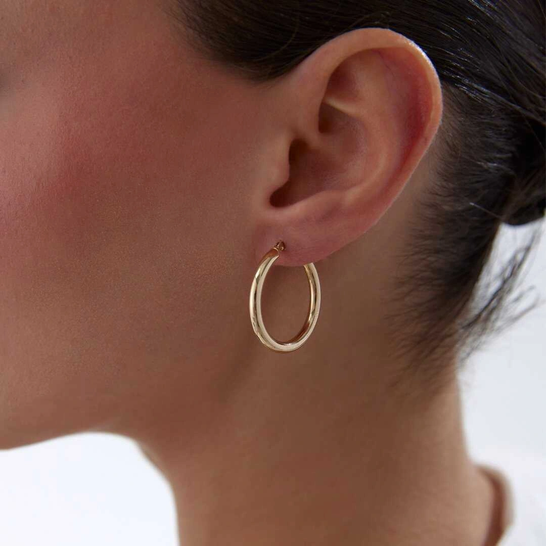 Large 3mm Oval Boru Halka Küpe