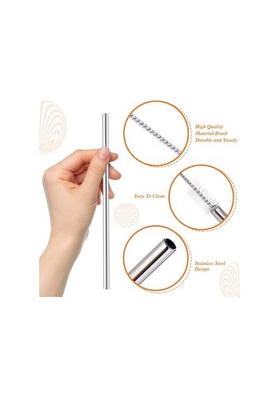 31 Cm Ekstra Uzun Paslanmaz Çelik Pipet Seti 3 Parça Eğri + Düz + Fırça Diğer