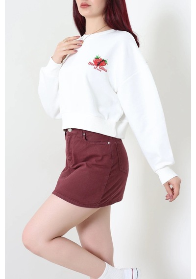 Modi Quzu Çilek Baskılı Sweatshirt Beyaz - 75365.2002. 2beyaz