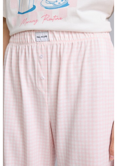 Defacto Baskılı Pötikare Desenli Regular Fit Kısa Kollu 2li Pijama Takımı I8338ax26aupn38 Pembe-pn38