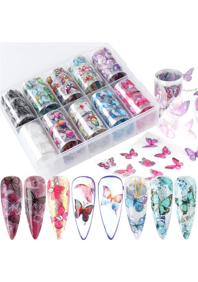 10lu Tırnak Süsleme Folyosu Kelebek Dizayn Nail Art Transfer Folyo