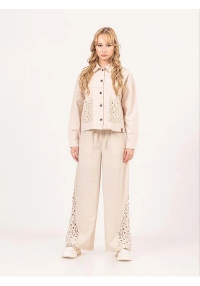 Zekids Kız Çocuk Brode Cep Gabardin Ceket-13903 Bej