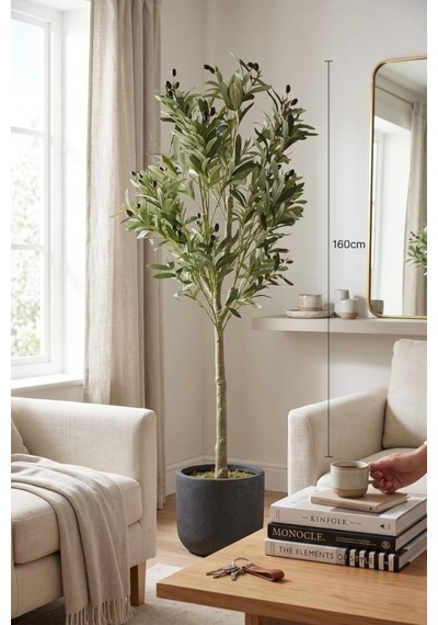Yapay Zeytin Ağacı Lüks 160cm Doğal Gövdeli Gerçek Görünümlü Yapay Ağaç 2215 Siyah