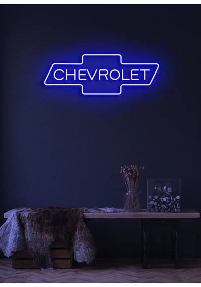 Rent A Carlara Özel Chevrolet Yazılı Neon Tabela Mavi
