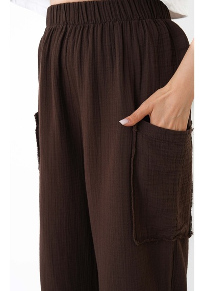 The Voler %100 Pamuk Müslin Şalvar Pantolon Kadın Yüksek Bel Oversize Rahat Kesim Cepli Siyah Yazlık Pantolon Kahverengi The Voler %100 Pamuk Müslin Şalvar Pantolon Kadın Yüksek Bel Oversize Rahat Kesim Cepli Siyah Yazlık Pantolon Kahverengi