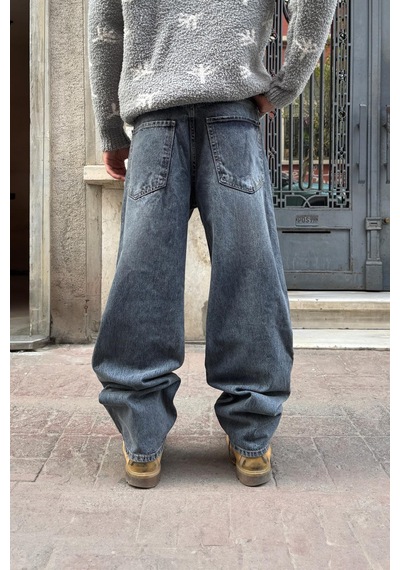 Flaw Çizgili Baggy Jean İndigo İndigo