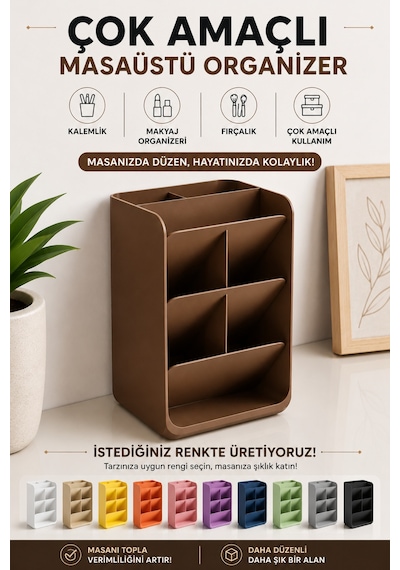 Masa Üstü Çok Amaçlı Organizer / İstediğiniz Renkte Üretim Kahverengi
