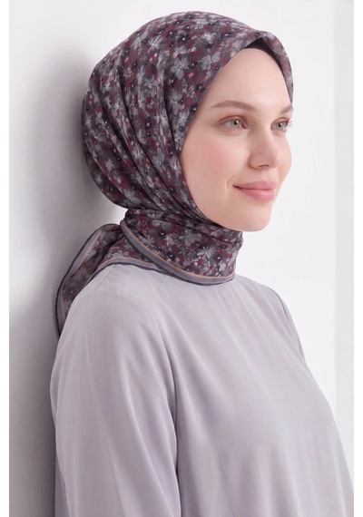 Silk Home Mini Floral Desen Soft Pamuk Eşarp Füme