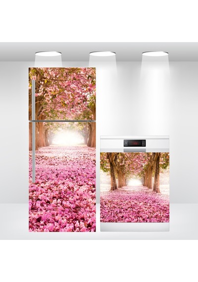 Buzdolabı Ve Bulaşık Makinesi Kapak Sticker Folyo Pembe Çiçekler
