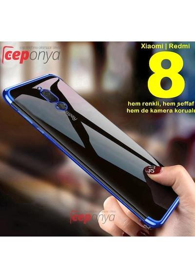 Xiaomi Redmi 8 Köşeleri Renkli Kamera Korumalı Şeffaf Kılıf