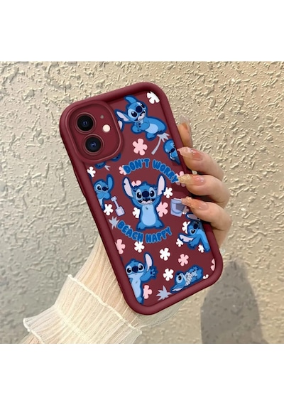 iPhone  11 Uyumlu Darbeye Dayanıklı Kamera Korumalı  Bordo Silikon Baskı Desenli Kılıf