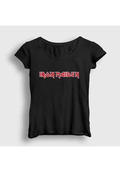 Presmono Kadın Logo Iron Maiden T-shirt Siyah