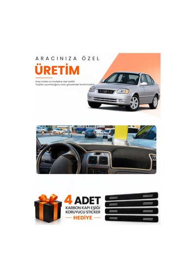 Hyundai Accent Admire-milenium 2000-2006 Uyumlu Torpido Koruma Örtüsü Oto Kılıfı - Siyah Bej