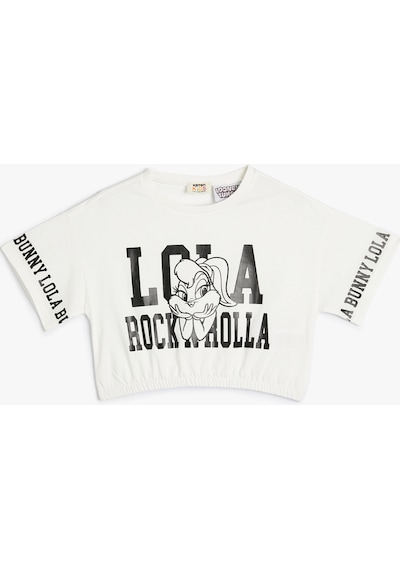 Koton Crop Lola Bunny Tişört Lisanslı Beli Lastikli Ekru 4skg10066ak Ekru