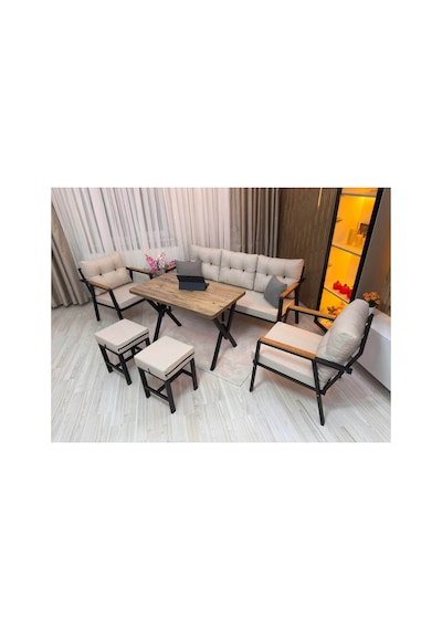 Houseart Dora 3 -1 - 1 + Masa + 2 Adet Puf , Balkon, Bahçe, Teras, Cafe - Salon - Metal Kanepe Koltuk Takımı , Çay Seti Krem Houseart Dora 3 -1 - 1 + Masa + 2 Adet Puf , Balkon, Bahçe, Teras, Cafe - Salon - Metal Kanepe Koltuk Takımı , Çay Seti Krem