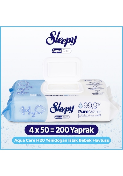Sleepy Aquacare H2o Yenidoğan Islak Bebek Havlusu 4x50 4'lü Set