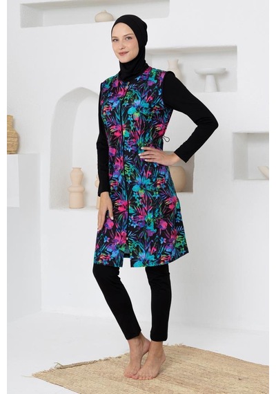 Maresiva 262304 Bexley Jileli Lycra Uzun Kollu Tam Boy Tesettür Mayo Siyah