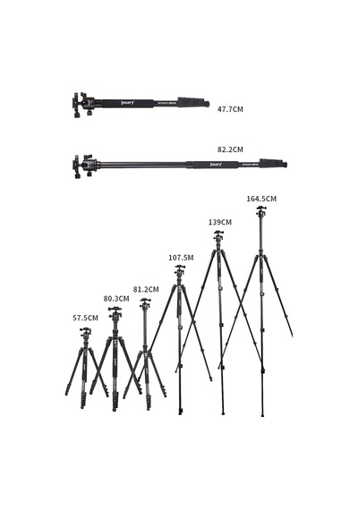 Jmary Kt3255nb30 3 Kademeli 164.5cm Fonksiyonel Ayrılabilir Monopod Tasarım Başlıklı Tripod Caselab
