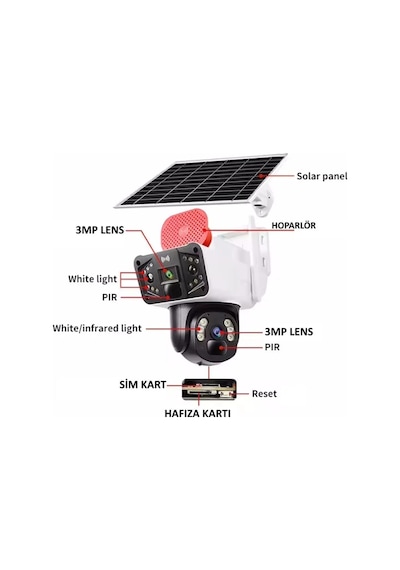 O-kam 3915 Ip 6mp Çift Kameralı 4g Sim Kartlı Sirenli Solar Speed