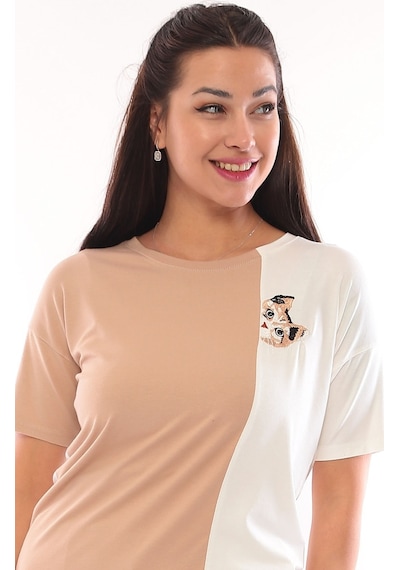 Sistas Kadın Bisiklet Yaka Kısa Kol Bluz 3049 Camel