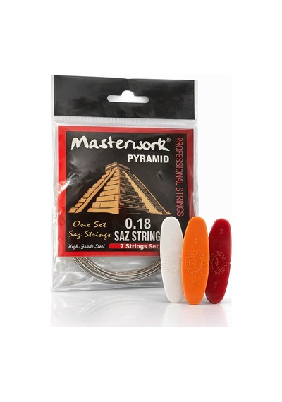 Masterwork Pyramid Profesyonel Saz Telleri, 0.18 Kısa Sap Tam Takım, 7 Tel Seti, Yüksek Kalite Çelik, 3 Adet Tezene Dahil