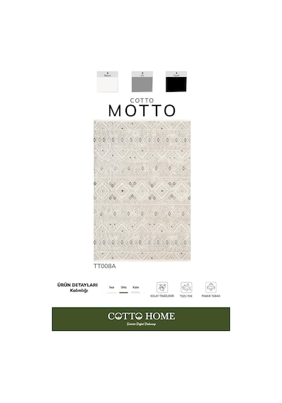 Cotto Motto Tt008a Krem Halı Modern Geometrik Desen Pamuk Taban Yıkanabilir Salon Mutfak Halısı