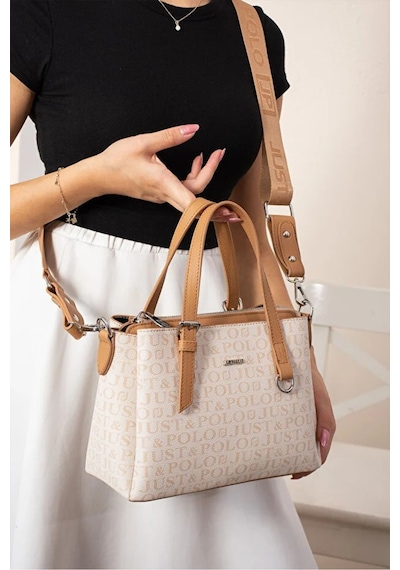 Just Polo Kadın Kabartma Desenli Lüks Omuz Çantası Shoulder Bag Krem - Taba