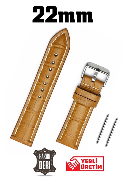 22mm Açık Kahverengi Kroko Taba Hakiki Deri Saat Kordonu Kayış Açık Kahverengi