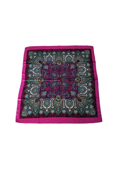 Tikitonki Etnik Çiçek Desenli Eflatun Rengi Saten Eşarp - 90x90 Çok Renkli Çok Renkli