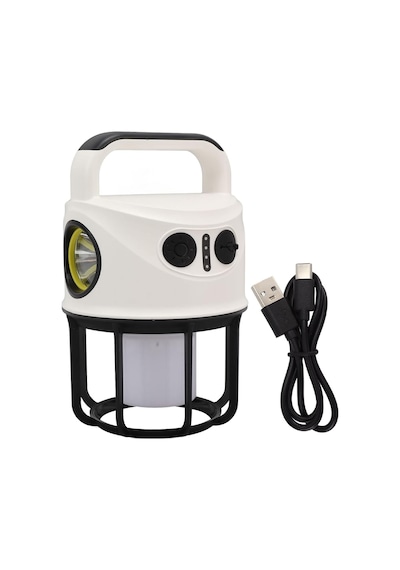 Powermaster Ch-22025 Çift Işıklı Kamp Lambası El Feneri Powerbank Özellikli Gün Işığı - Beyaz Siyah