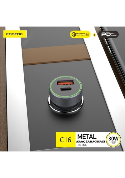 Foneng C16 Qc3.0 30W 1xusb 1xtype-C Girişli Araç içi Çakmak Hızlı Şarj Aleti
