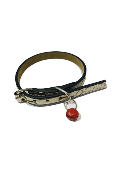 Bej Rengi Anakonda Desen Derili 1 CM Metal Kilit Tokalı Zilli Ked