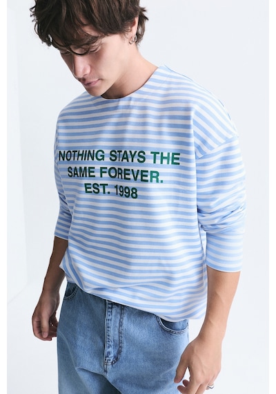 Vamos Oversize Çizgili Sweatshirt Ekru-bebe Mavi