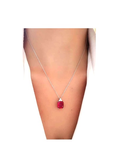 Sky Diamond Red Creative Rubies 925 Ayar Gümüş Lüks Baget Kolye