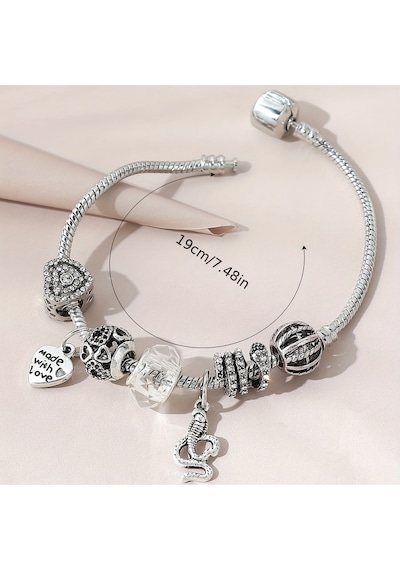 Yeni Tarz ,crystal Made With Love Şık Kalp , Sevgi Charmlı Bileklik, Ahşap Kutu İçerisinde Gümüş Gümüş