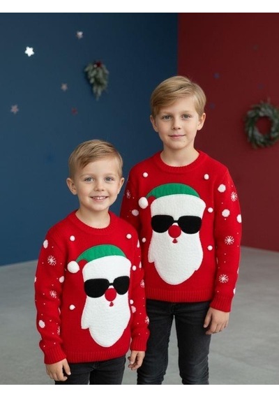 Zekids Çocuk Yılbaşı Temalı Noel Babalı Kırmızı Kazak-16584 Kırmızı