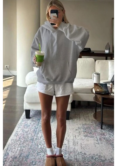 Grimelanj Kapüşonlu Şardonlu Oversize Cepli Sweatshirt Mg2206