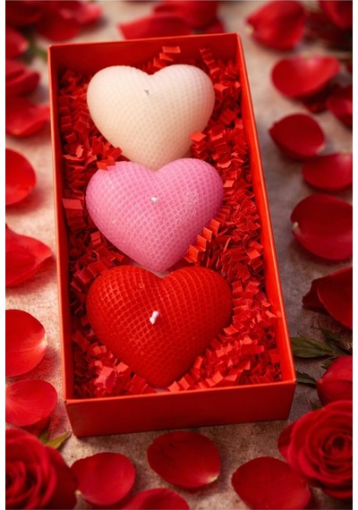 Hediyelik 3'lü Kalp Mum - 832125682