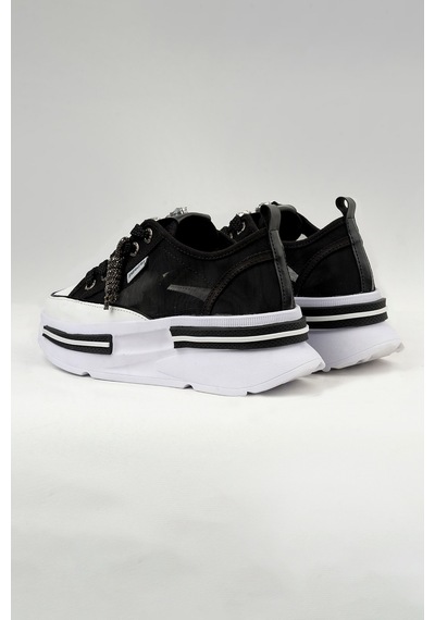 Tw Tonny White Tokyo - 172 Tül Detaylı Keten Sneakers Topuk Boyu 5cm Siyah