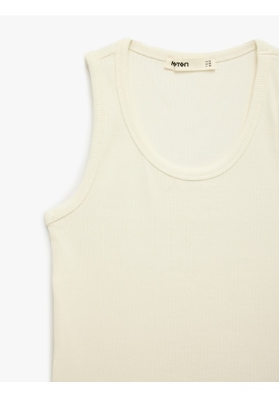 Koton Pamuklu Kaşkorse Slim Fit U Yaka Fitilli Atlet Beyaz 6sak10387ek
