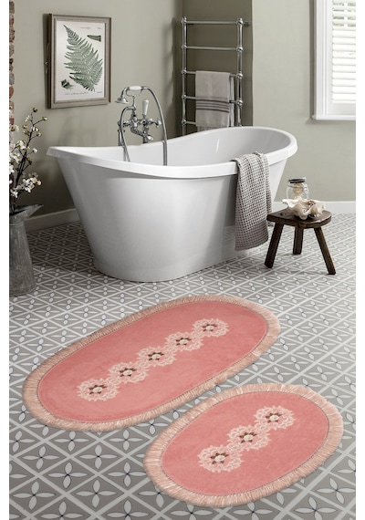 Eyfel Saçakli Banyo Takımı 2 Pcs Açik Kahve pudra