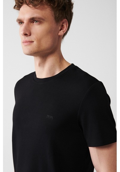 Avva B001040 Bisiklet Yaka Sırt ve Göğüsü Logo Baskılı Erkek T-Shirt - Siyah