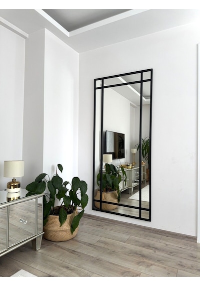 Effe Siyah Metal Çerçeveli 180x80 Cm Dekoratif Ayna 180x80siyah-b-dekor